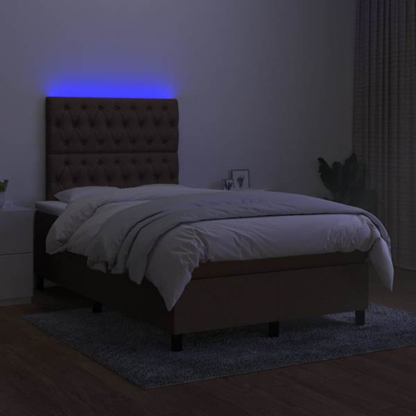 LED-valgustusega kontinentaalvoodi koos madratsiga, tumepruun, 120 × 190 cm — mudel 3270221