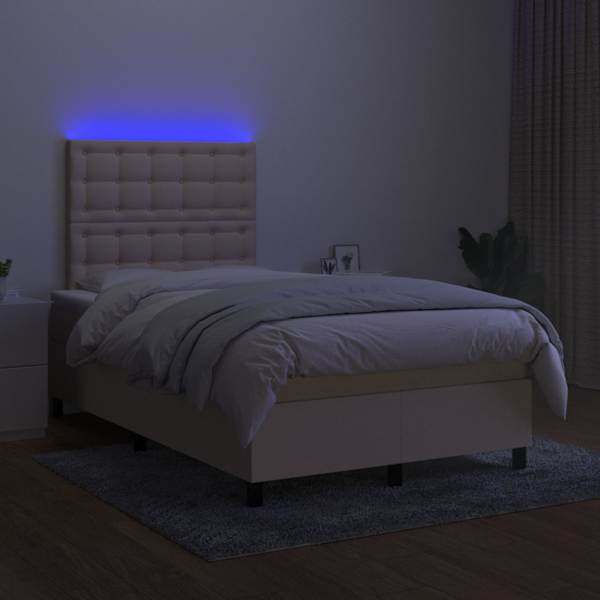 LED-valgustusega kontinentaalvoodi koos madratsiga, kreemjasvalge, 120 × 190 cm, kangas — mudel 3270230