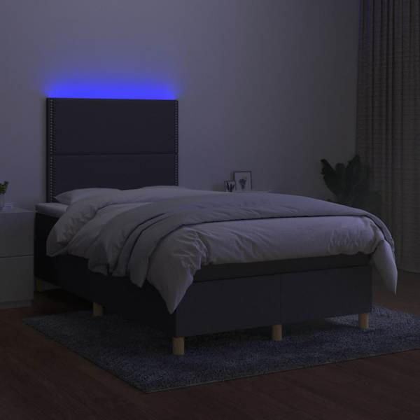 LED-valgustusega kontinentaalvoodi koos madratsiga, tumehall, 120 × 190 cm, kangas — mudel 3270240