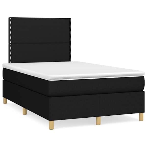 LED-valgustusega kontinentaalvoodi koos madratsiga, must, 120 × 190 cm, kangas — mudel 3270241