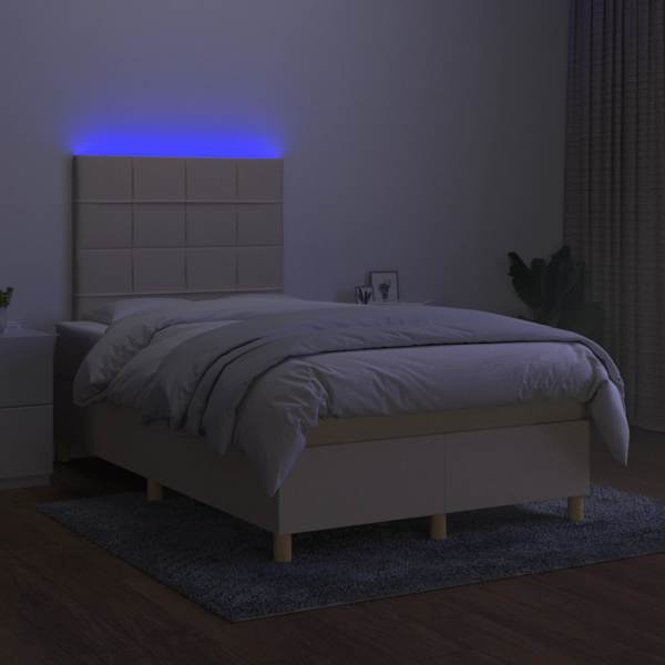 LED-valgustusega kontinentaalvoodi koos madratsiga, kreemjasvalge, 120 × 190 cm, kangas — mudel 3270251