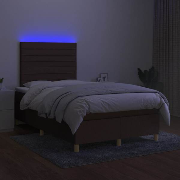 LED-valgustusega kontinentaalvoodi koos madratsiga, tumepruun, 120 × 190 cm — mudel 3270256