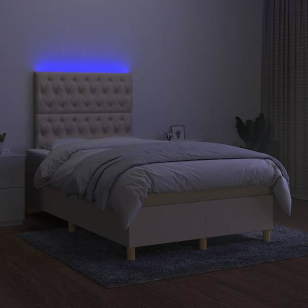 LED-valgustusega kontinentaalvoodi koos madratsiga, kreemjasvalge, 120 × 190 cm, kangas — mudel 3270272