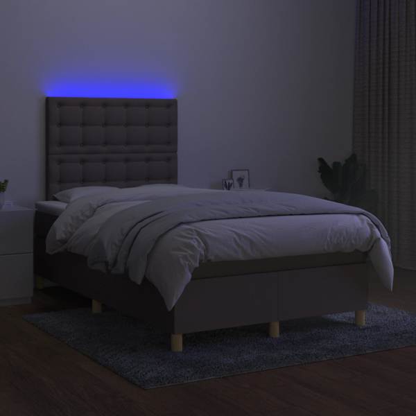 LED-valgustusega kontinentaalvoodi koos madratsiga, pruunikashall, 120 × 190 cm — mudel 3270278