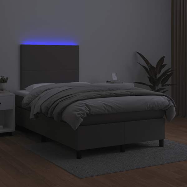 LED-valgustusega kontinentaalvoodi koos madratsiga, hall, 120 × 190 cm — mudel 3270285