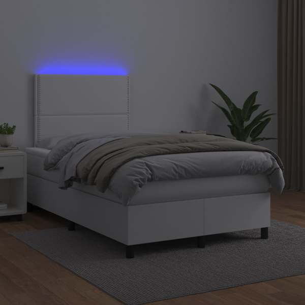 LED-valgustusega kontinentaalvoodi koos madratsiga, valge, 120 × 190 cm — mudel 3270288