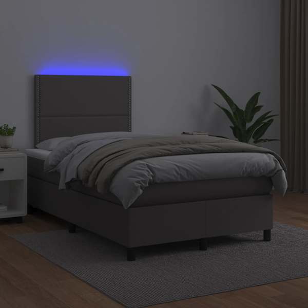 LED-valgustusega kontinentaalvoodi koos madratsiga, hall, 120 × 190 cm — mudel 3270291