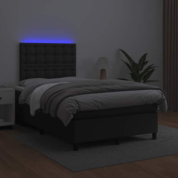 LED-valgustusega kontinentaalvoodi koos madratsiga, must, 120 × 190 cm — mudel 3270293