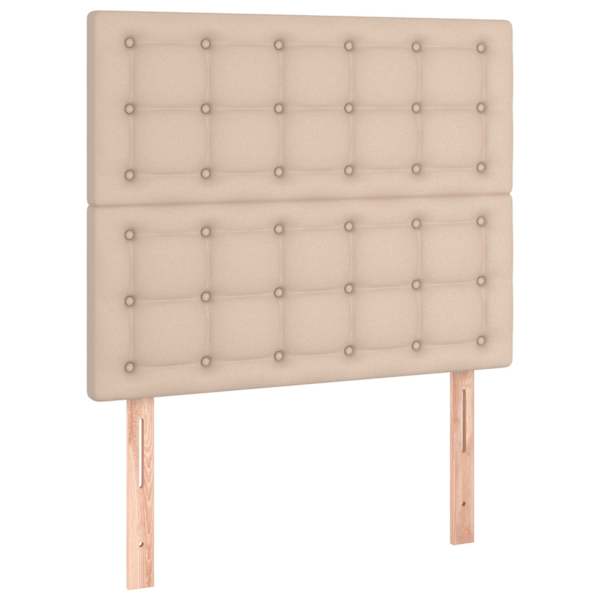 LED-valgustusega kontinentaalvoodi koos madratsiga, cappuccino, 120 × 190 cm, kunstnahk — mudel 3270298