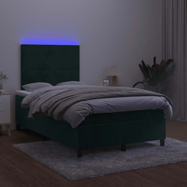 LED-valgustusega kontinentaalvoodi koos madratsiga, tumeroheline, 120 × 190 cm — mudel 3270302