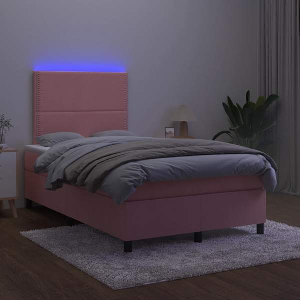 LED-valgustusega kontinentaalvoodi koos madratsiga, roosa, 120 × 190 cm, samet — mudel 3270310