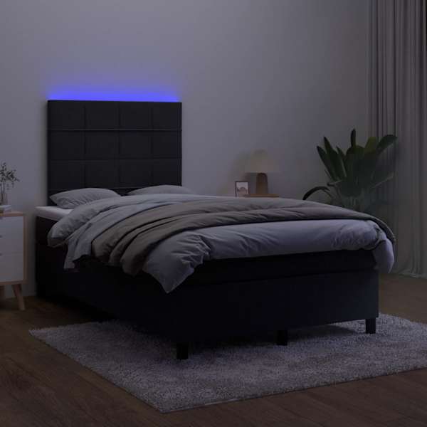 LED-valgustusega kontinentaalvoodi koos madratsiga, must, 120 × 190 cm, samet — mudel 3270313