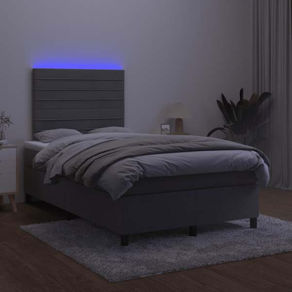 LED-valgustusega kontinentaalvoodi koos madratsiga, tumehall, 120 × 190 cm — mudel 3270318