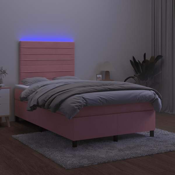 LED-valgustusega kontinentaalvoodi koos madratsiga, roosa, 120 × 190 cm, samet — mudel 3270322