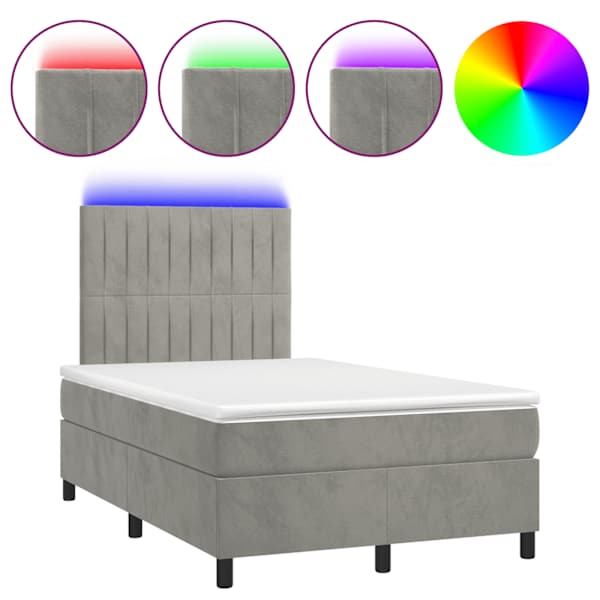 LED-valgustusega kontinentaalvoodi koos madratsiga, helehall, 120 × 190 cm — mudel 3270323