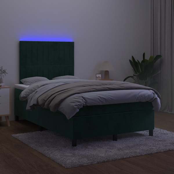 LED-valgustusega kontinentaalvoodi koos madratsiga, tumeroheline, 120 × 190 cm — mudel 3270326