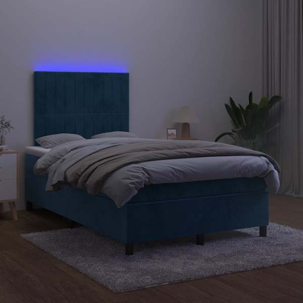 LED-valgustusega kontinentaalvoodi koos madratsiga, tumesinine, 120 × 190 cm — mudel 3270327