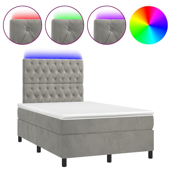 LED-valgustusega kontinentaalvoodi koos madratsiga, helehall, 120 × 190 cm — mudel 3270329