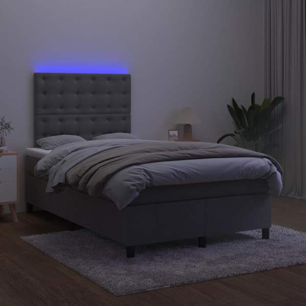 LED-valgustusega kontinentaalvoodi koos madratsiga, tumehall, 120 × 190 cm — mudel 3270336
