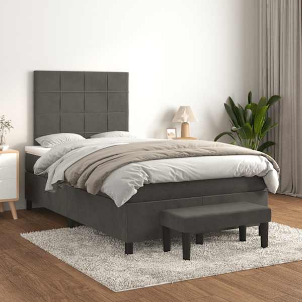 Kontinentaalvoodi koos madratsiga, tumehall, 120 × 190 cm, samet — mudel 3270470