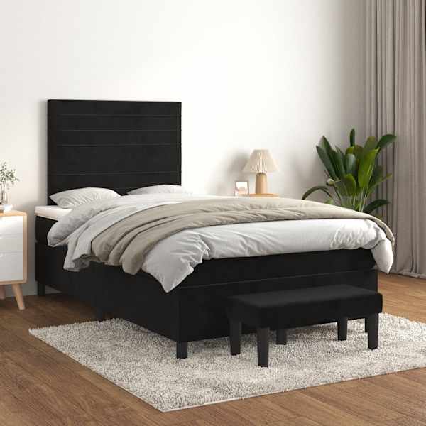 Kontinentaalvoodi koos madratsiga, must, 120 × 190 cm, samet — mudel 3270477