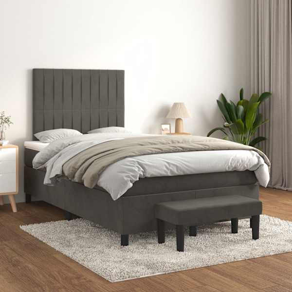 Kontinentaalvoodi koos madratsiga, tumehall, 120 × 190 cm, samet — mudel 3270482