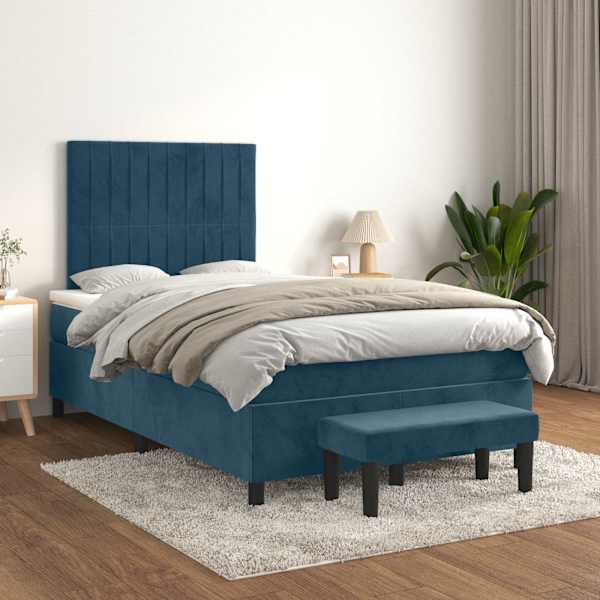 Kontinentaalvoodi koos madratsiga, tumesinine, 120 × 190 cm, samet — mudel 3270485