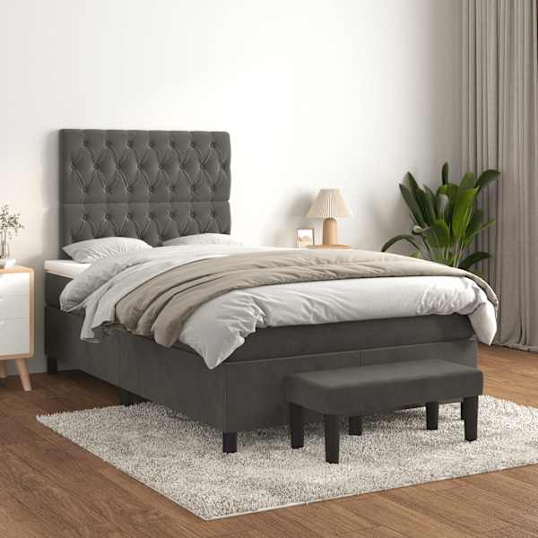 Kontinentaalvoodi koos madratsiga, tumehall, 120 × 190 cm, samet — mudel 3270488