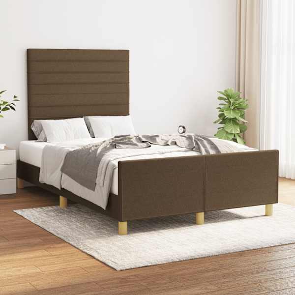 Voodiraam peatsiga, tumepruun, 120 × 190 cm, kangas — mudel 3270523
