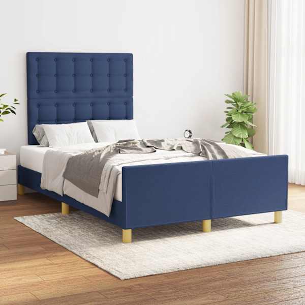 Voodiraam peatsiga, sinine, 120 × 190 cm, kangas — mudel 3270547