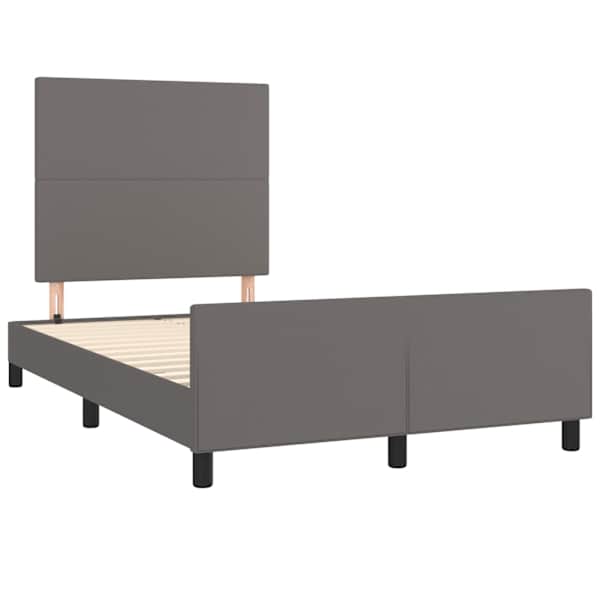 Voodiraam peatsiga, hall, 120 × 190 cm, kunstnahk — mudel 3270552