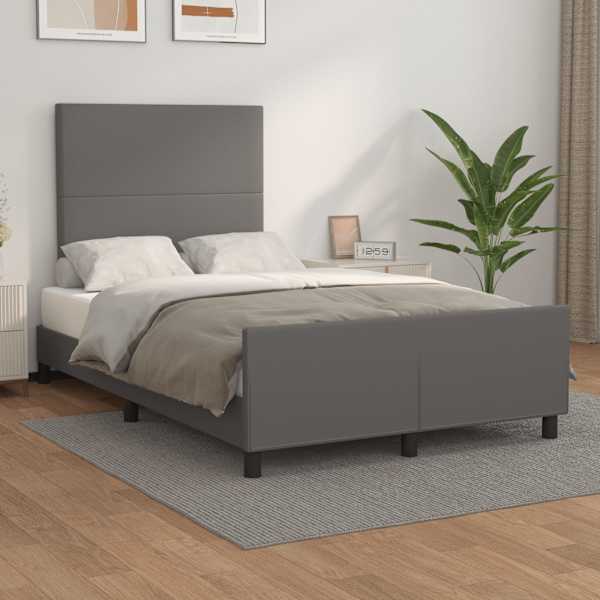 Voodiraam peatsiga, hall, 120 × 190 cm, kunstnahk — mudel 3270552