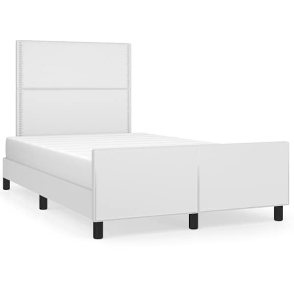 Voodiraam peatsiga, valge, 120 × 190 cm, kunstnahk — mudel 3270555