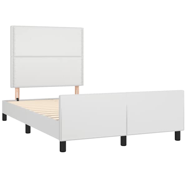 Voodiraam peatsiga, valge, 120 × 190 cm, kunstnahk — mudel 3270555