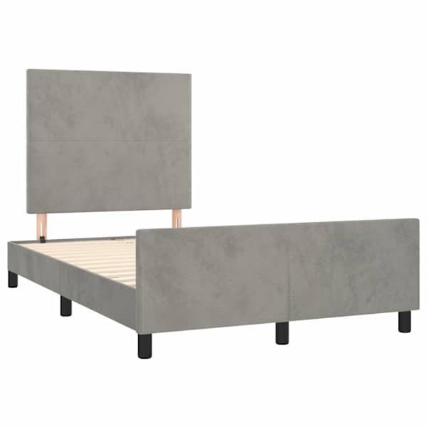 Voodiraam peatsiga, helehall, 120 × 190 cm, samet — mudel 3270566