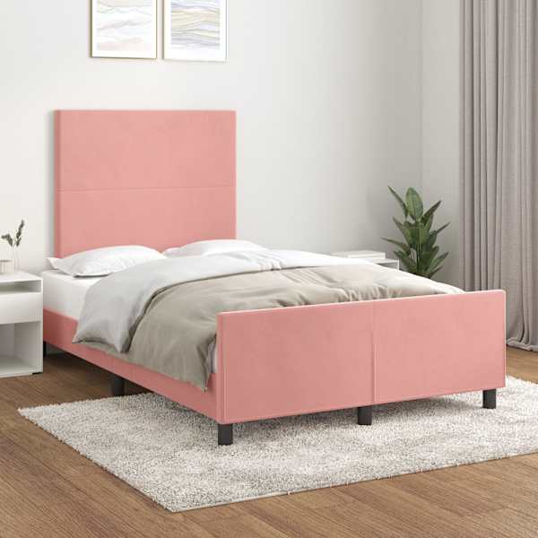 Voodiraam peatsiga, roosa, 120 × 190 cm, samet — mudel 3270571