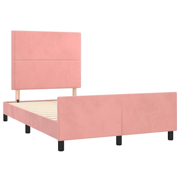 Voodiraam peatsiga, roosa, 120 × 190 cm, samet — mudel 3270577