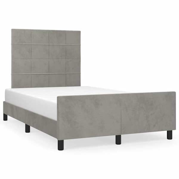 Voodiraam peatsiga, helehall, 120 × 190 cm, samet — mudel 3270578