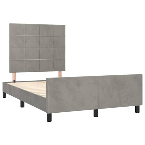 Voodiraam peatsiga, helehall, 120 × 190 cm, samet — mudel 3270578