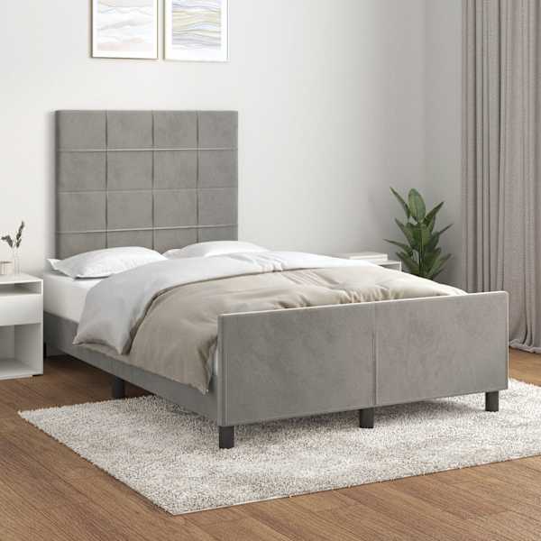 Voodiraam peatsiga, helehall, 120 × 190 cm, samet — mudel 3270578
