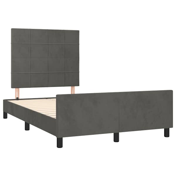 Voodiraam peatsiga, tumehall, 120 × 190 cm, samet — mudel 3270579