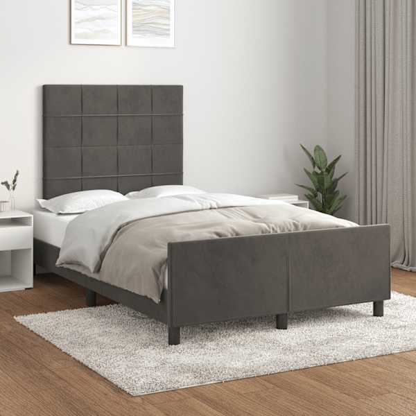 Voodiraam peatsiga, tumehall, 120 × 190 cm, samet — mudel 3270579
