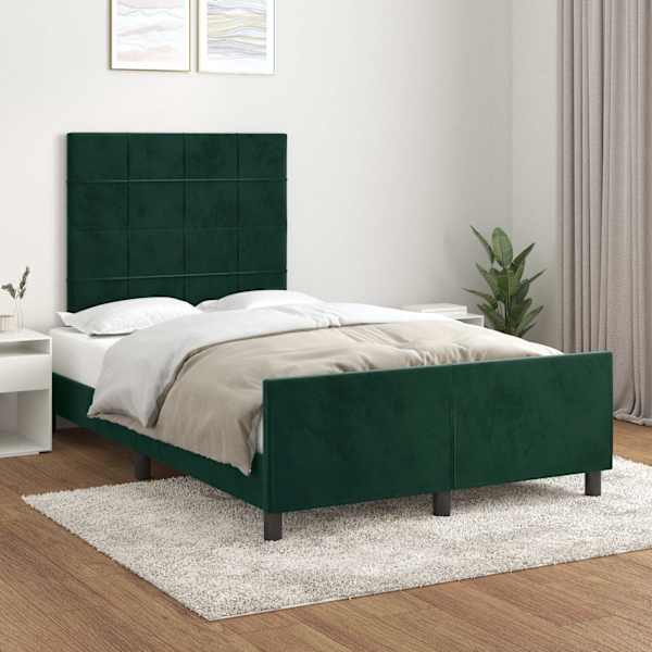 Voodiraam peatsiga, tumeroheline, 120 × 190 cm, samet — mudel 3270581