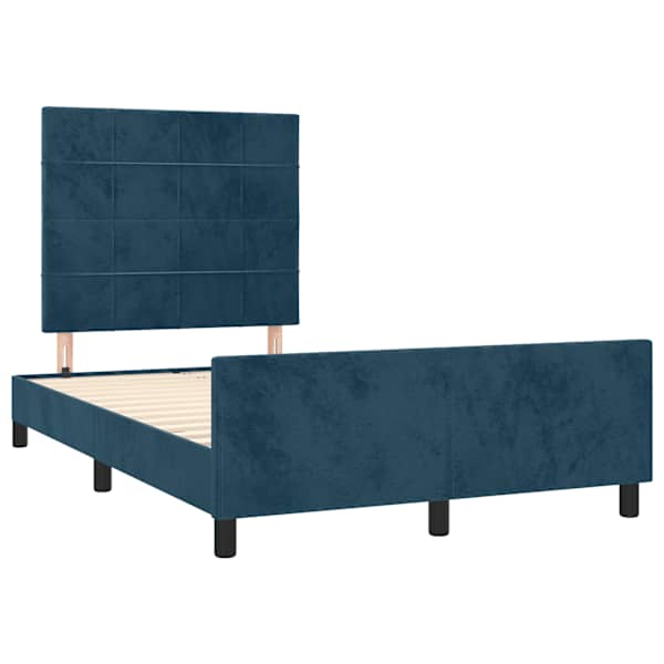 Voodiraam peatsiga, tumesinine, 120 × 190 cm, samet — mudel 3270582