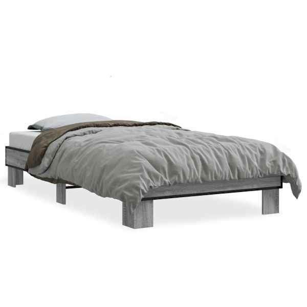 Voodiraam, hall sonoma tamm, 90 × 200 cm, tehispuit — mudel 845875