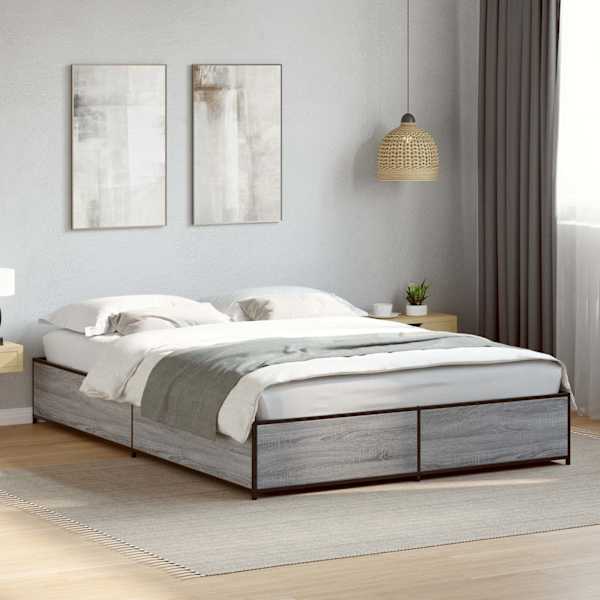Voodiraam, hall sonoma tamm, 150 × 200 cm, tehispuit — mudel 3279840