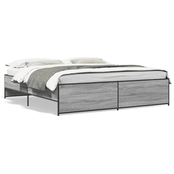 Voodiraam, hall sonoma tamm, 200 × 200 cm, tehispuit — mudel 3279870