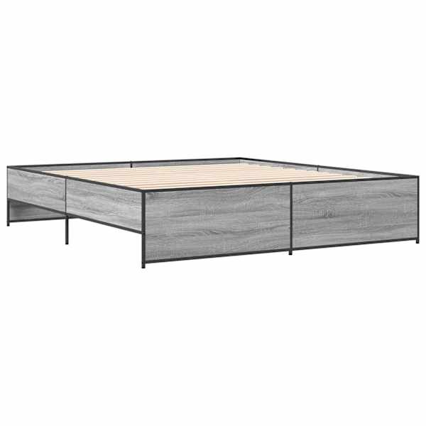 Voodiraam, hall sonoma tamm, 200 × 200 cm, tehispuit — mudel 3279870