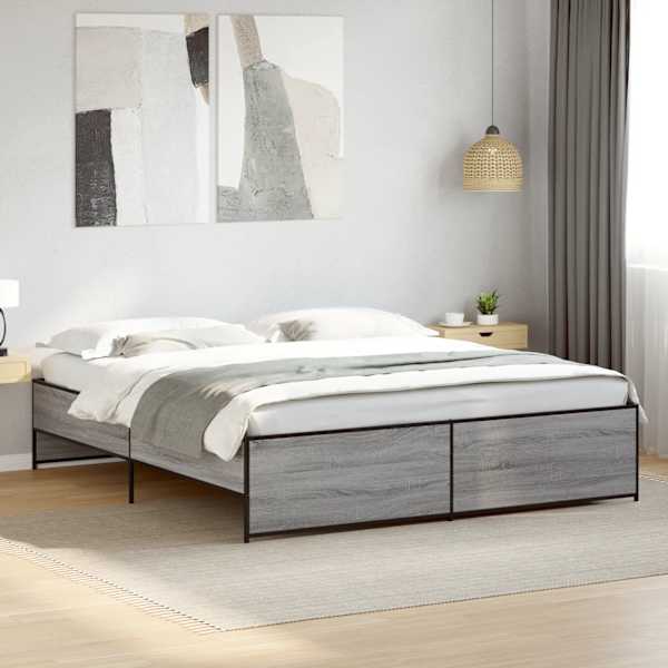 Voodiraam, hall sonoma tamm, 200 × 200 cm, tehispuit — mudel 3279870