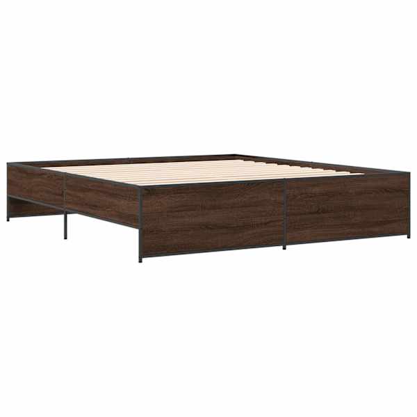 Voodiraam, pruun tamm, 200 × 200 cm, tehispuit — mudel 3279871